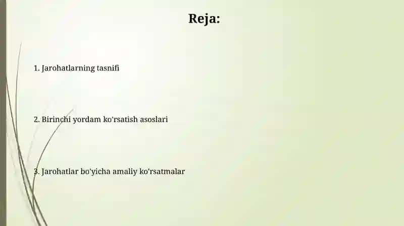 Jarohatlar klassifikatsiyasi.Birinchi yordam kôrsatish 2