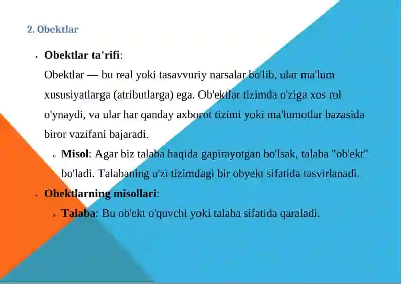 Obektlar va otributlar axborotning 3 soxasi 2 o'lchovli fayllar 2