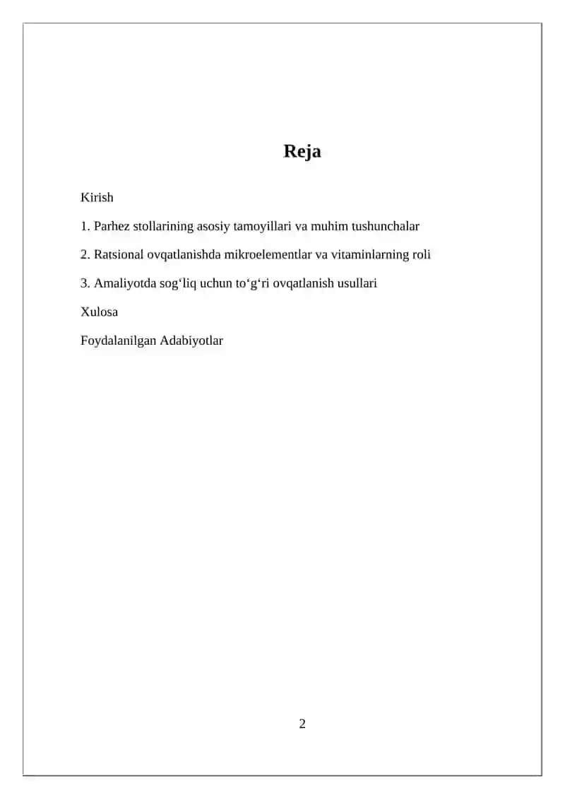 PARHEZ STOLLARI. RATSIONAL OVQATLANISH 2