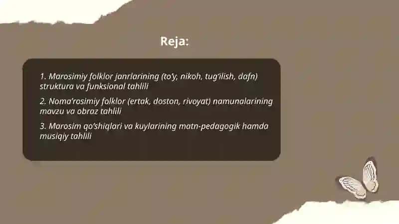 Marosim va nomarosim folklor janrlari folklor namunalari tahlili 2