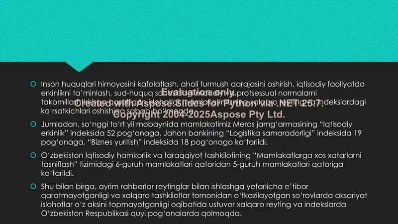 Siyosiy-huquqiy sohadagi ustuvor xalqaro reytinglar va ularga O’zbekistonning integratsiyalashuvi 2