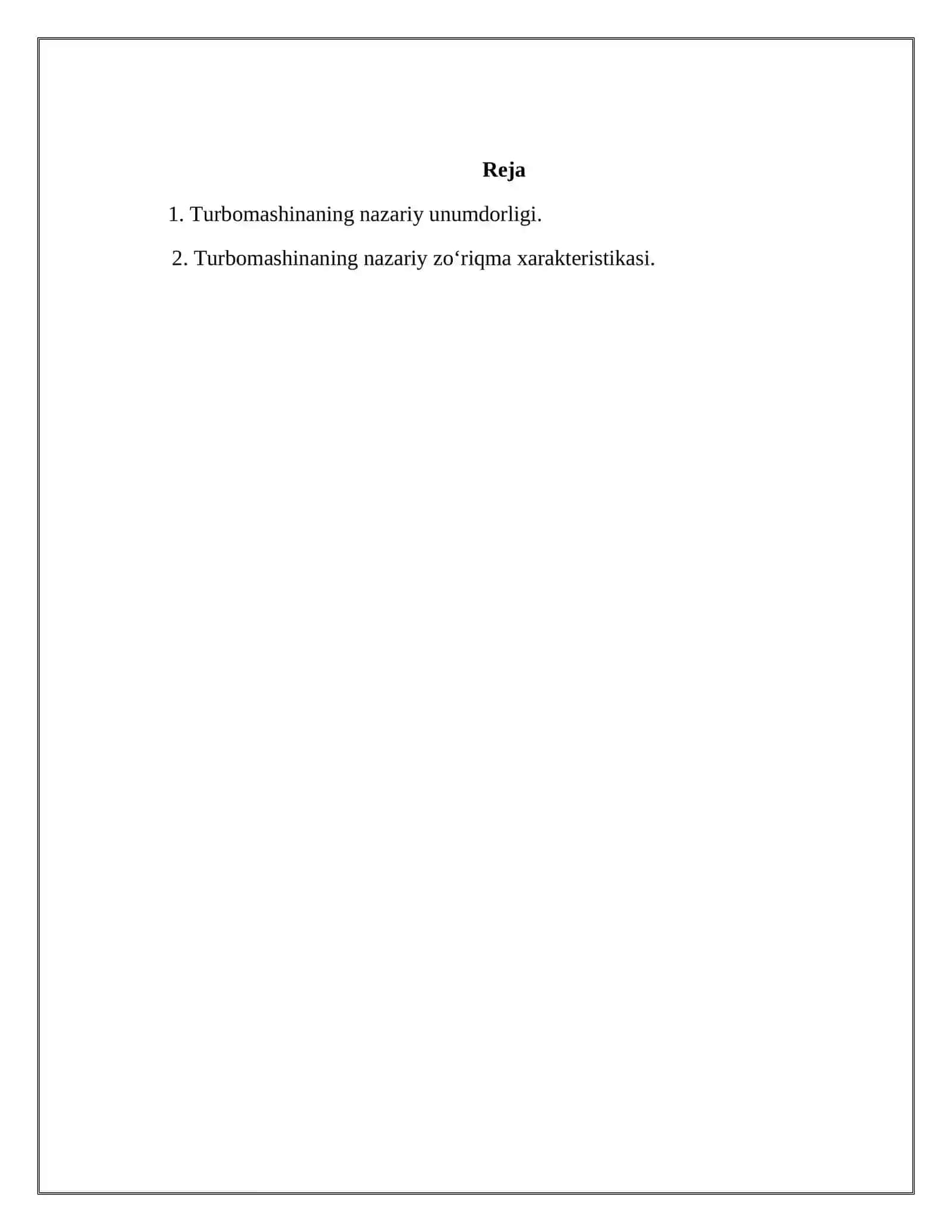 Turbomashinalarning nazariy unumdorligi va nazariy zo’riqma xarakteristikasi 2