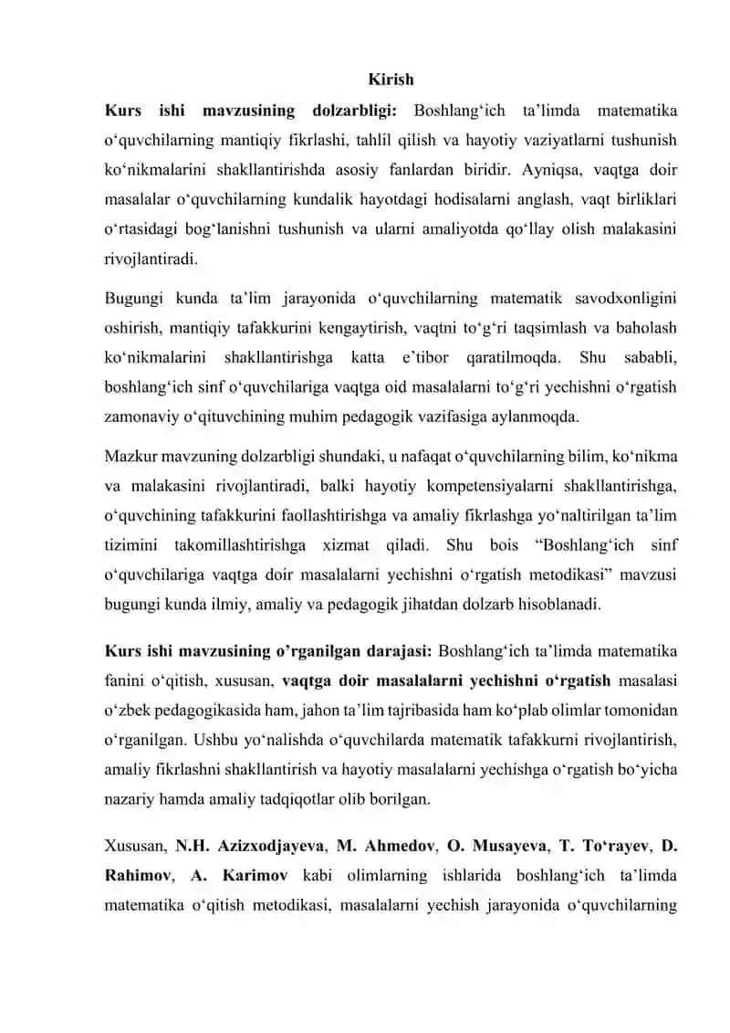 Boshlang’ich sinf o’quvchilariga vaqtga doir masalalarni yechishni o’rgatish metodikasi 2