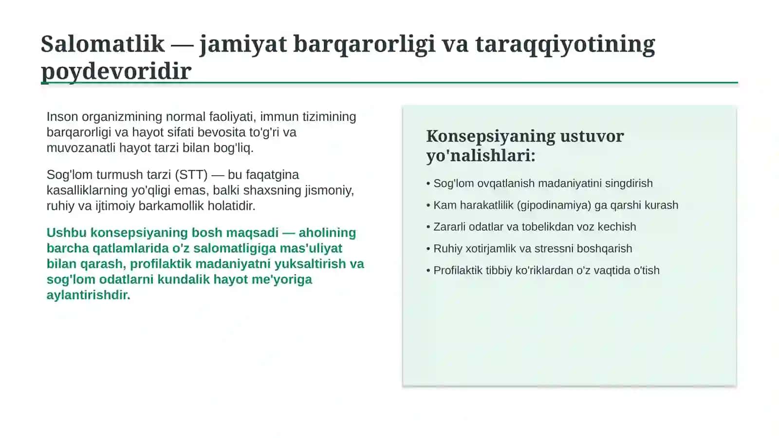 Sog‘lom turmush tarzini shakllantirish va targ‘ib qilish konsepsiyasi | 15 slaydlik taqdimot 2