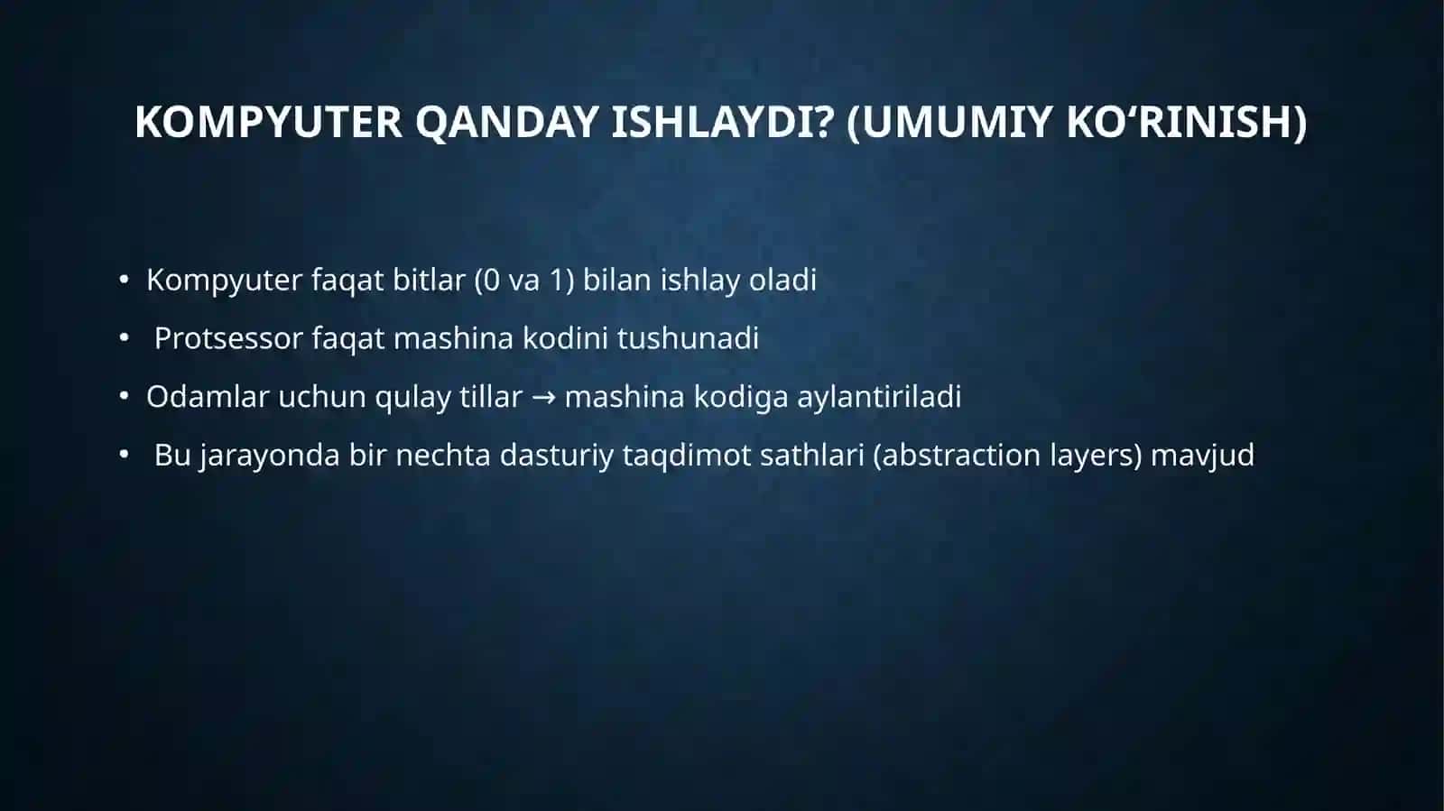 Dasturiy taqdimot sathi, mashina kodi, mnemakod va dasturlash tillari. 2