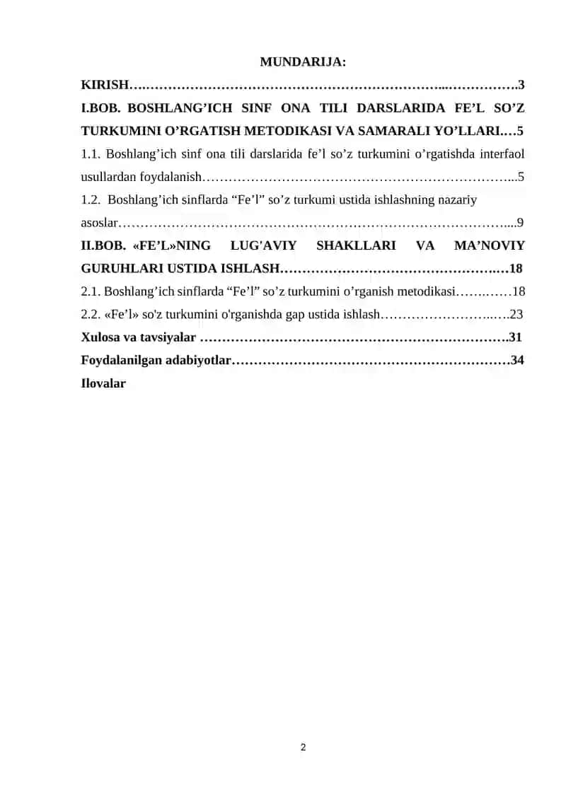 BOB.BOSHLANG’ICH SINF ONA TILI DARSLARIDA FE’L SO’Z TURKUMINI O’RGATISH METODIKASI VA SAMARALI YO’LLARI 2
