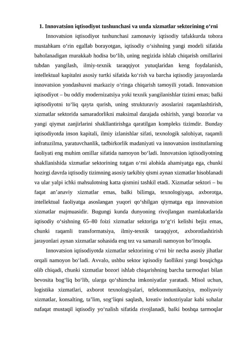 Innovatsion iqtisodiyotda xizmatlar bozorini rivojlantirish 2
