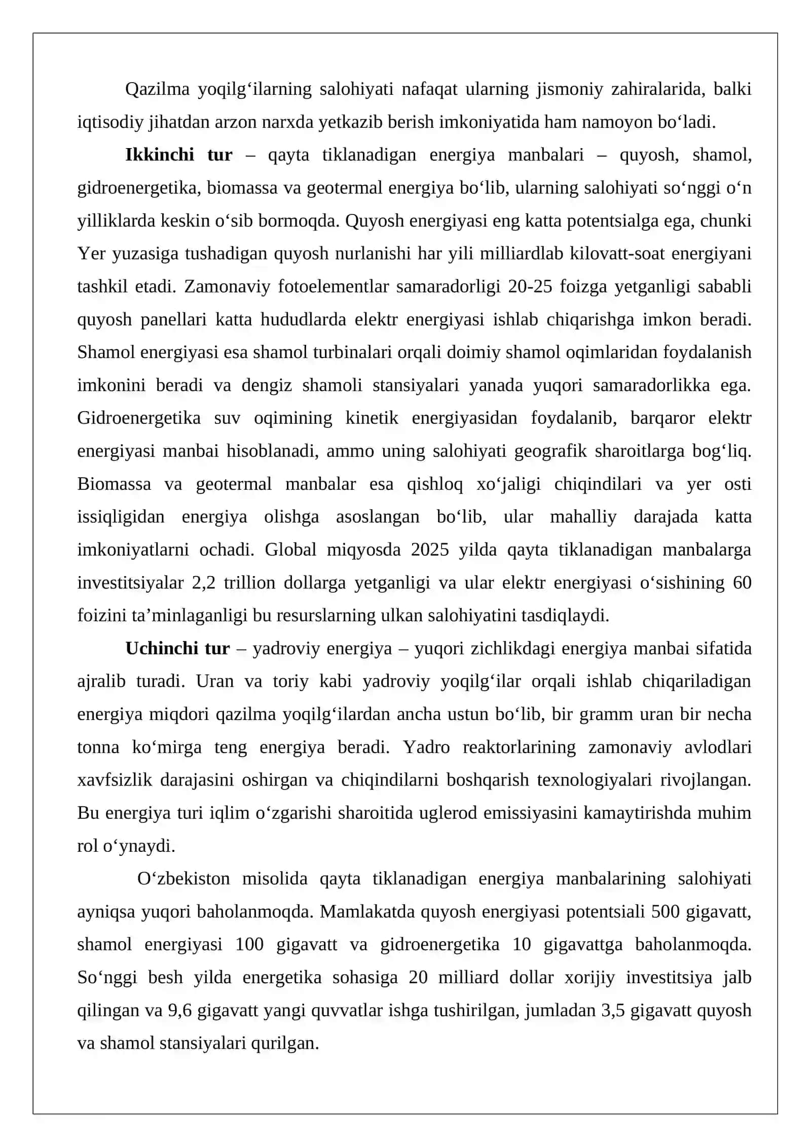 Energetik resurslardan foydalanish salohiyati va uning muammolari 2