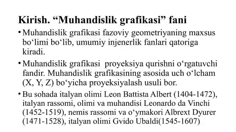 Kirish. Nuqta.  Nuqtaning    ortogonal    proekstiyalari.    Xususiy vaziyatdagi nuqtalar. Monj epyuri 2