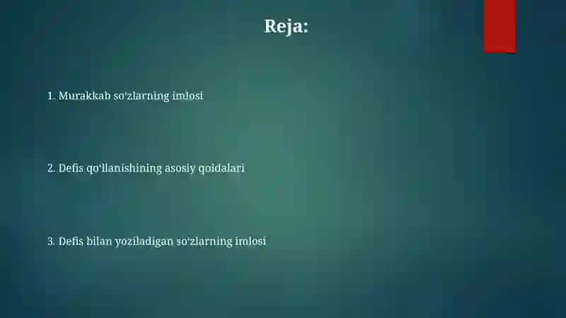 Chiziqcha bilan yoziladigan so'zlat imlosi 2
