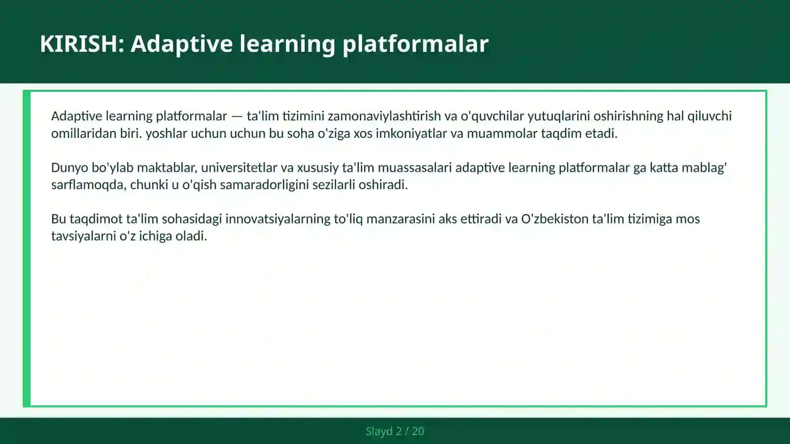 ADAPTIVE LEARNING PLATFORMALAR 2