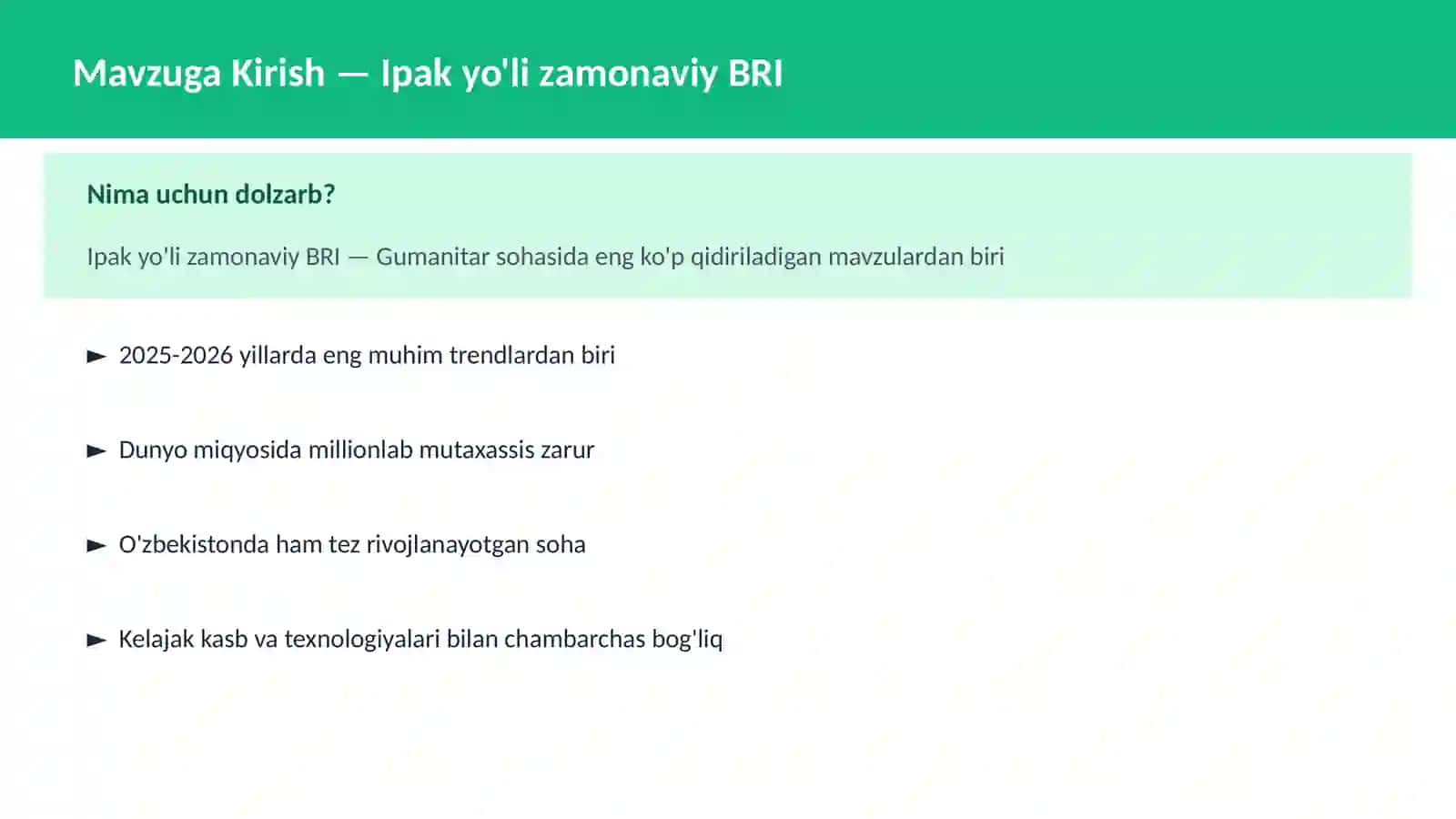 Ipak yo'li zamonaviy BRI 2