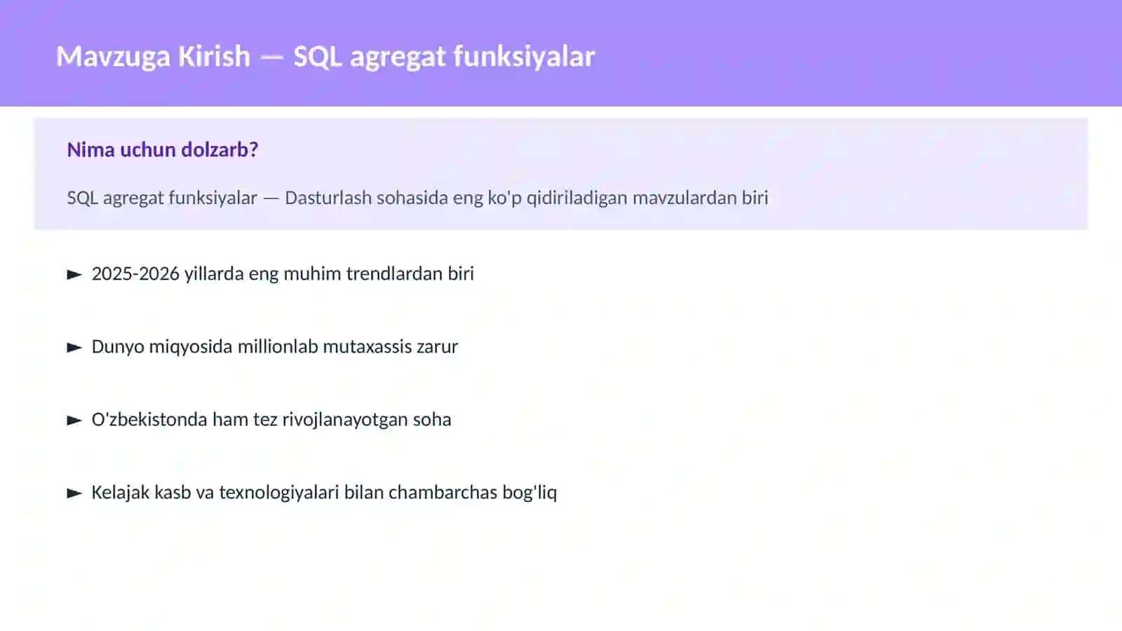 SQL agregat funksiyalar 2