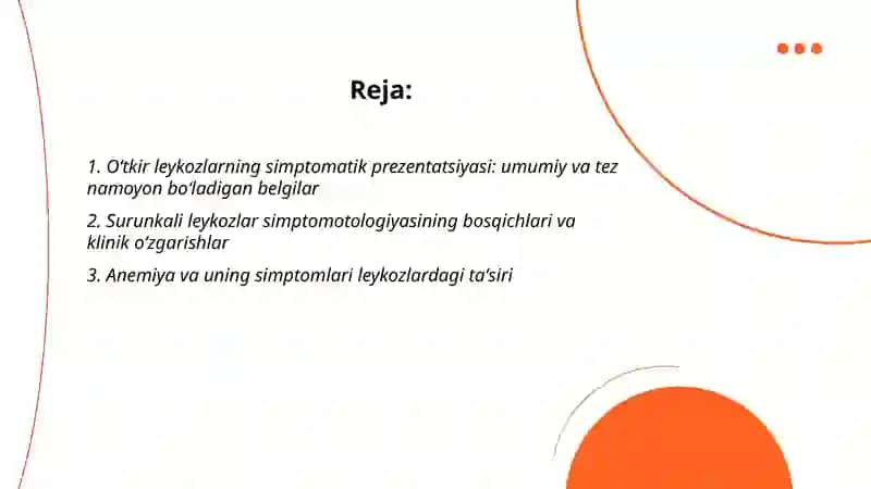 Oʻtkir va surunkali leykozlar simptomotologiyasi.Davolash prinsiplari 2