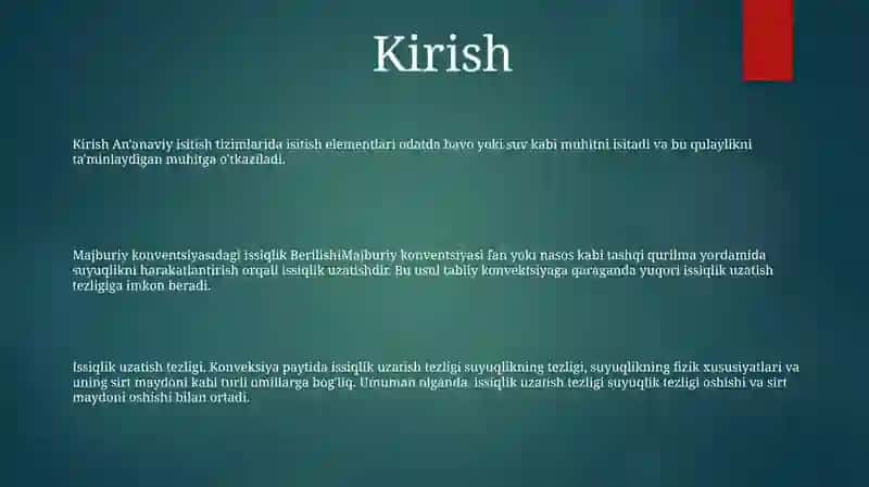 Majburiy Konvensiyada Issiqlik Berilishi 2