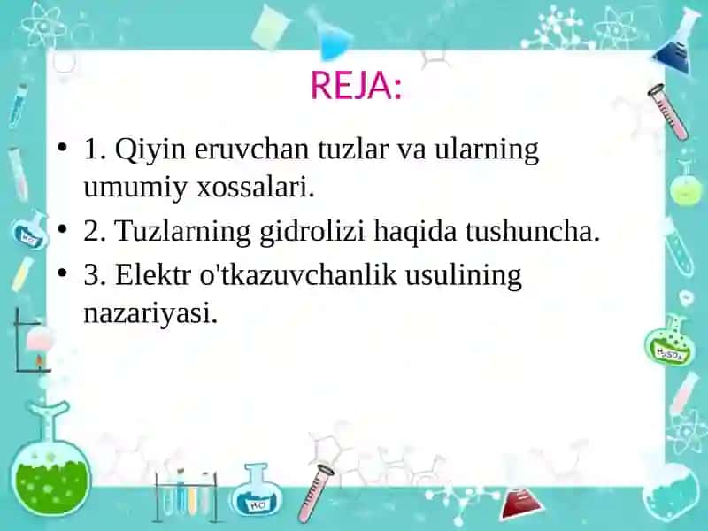 QIYIN ERUVCHAN TUZLARNING ERUVCHANLIGINI ELEKTR O’TKAZUVCHANLIK USULI BILAN ANIQLASH 2