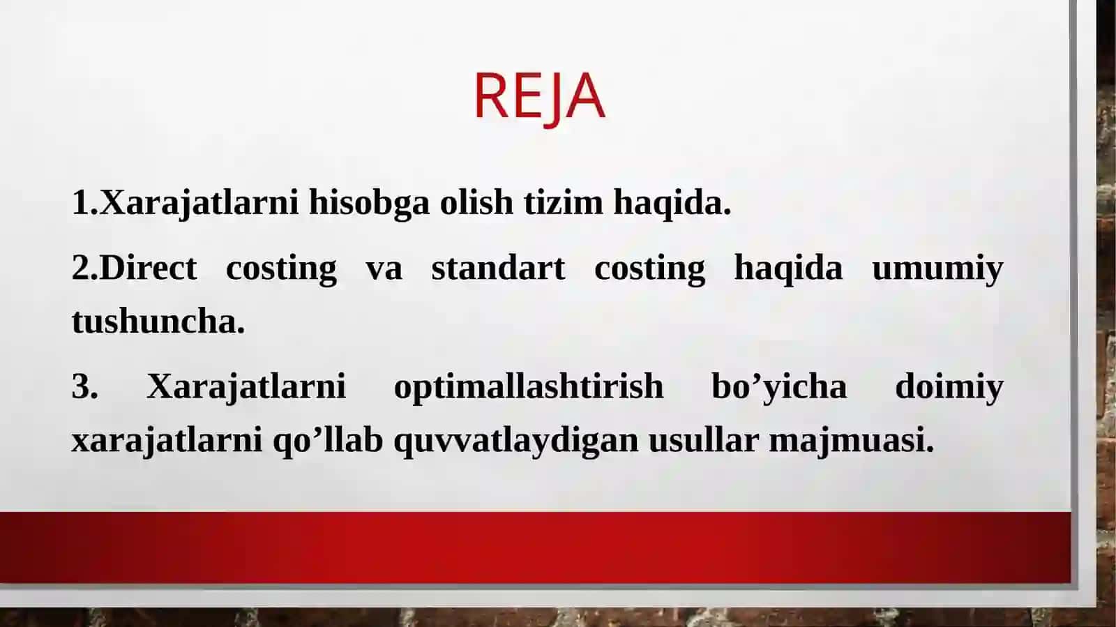 Xarajatlarni hisobga olishtirish tizimi 2