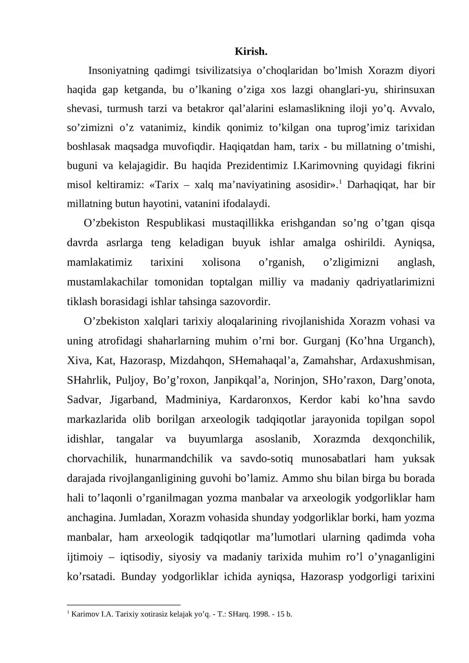 Hazorasp tarixiy hududi va tarixiy yodgorliklarining o’rganilishi 2