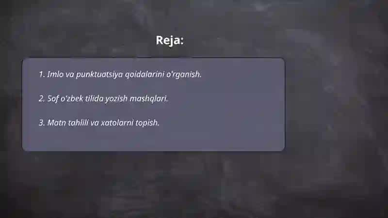 Boshlanģich ta'limda imloviy va punktuatsion savodxonlikni oshirish bo'yicha tavsiyalar ishlab chiqarish 2