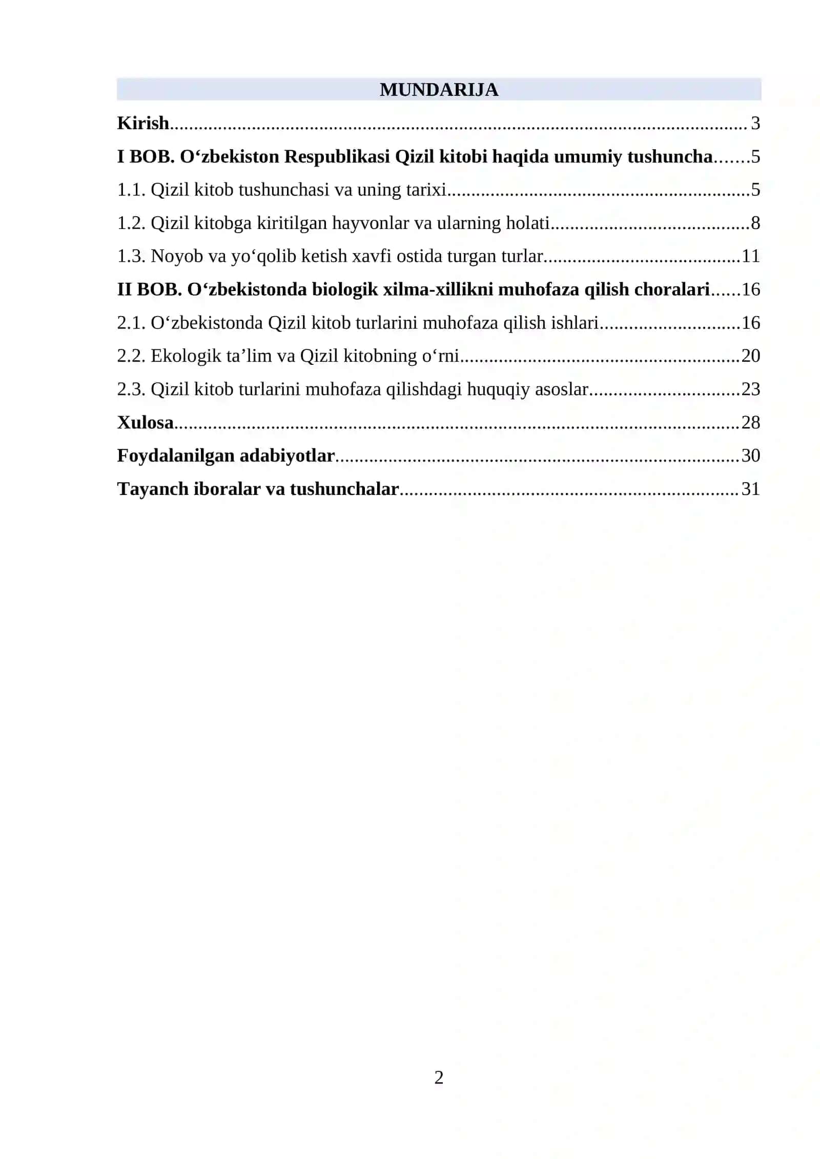 O‘zbekiston Respublikasi Qizil kitobi haqida umumiy tushuncha 2