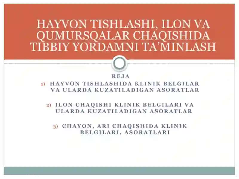 HAYVON TISHLASHI, ILON VA QUMURSQALAR CHAQISHIDA TIBBIY YORDAMNI TA’MINLASH 2