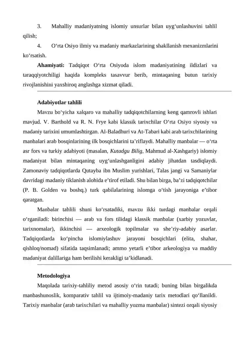 ARAB XALIFALIGI DAVRIDA O‘RTA OSIYODA ISLOM MADANIYATINING YOYILISHI 2