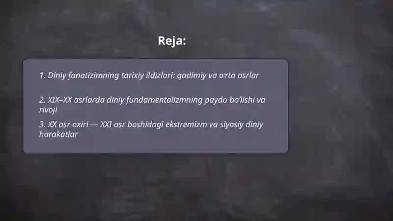 Diniy fanatizim ekstremizim fundamentalizim terrorizimning tarixi va ularning hozirgi davrda xavfsizlikka tahdidi 2