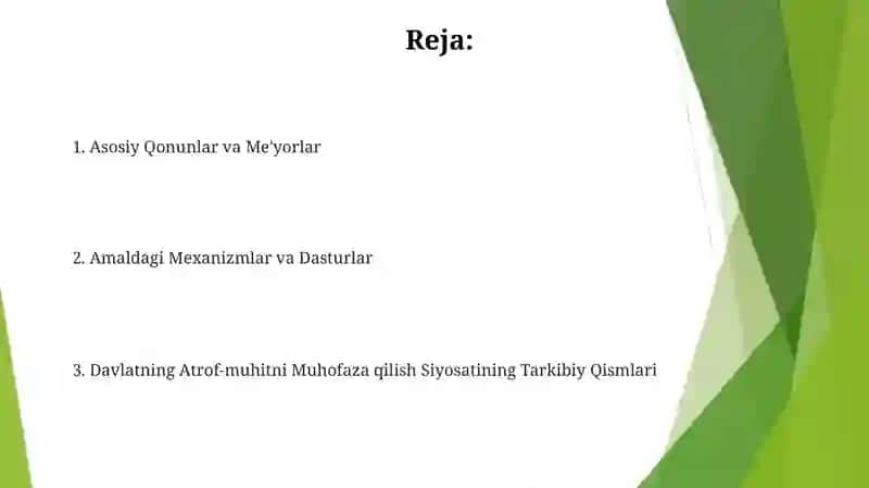 Davlatning atrof muhitni muhofaza qilish siyosati nimalardan iborat 2