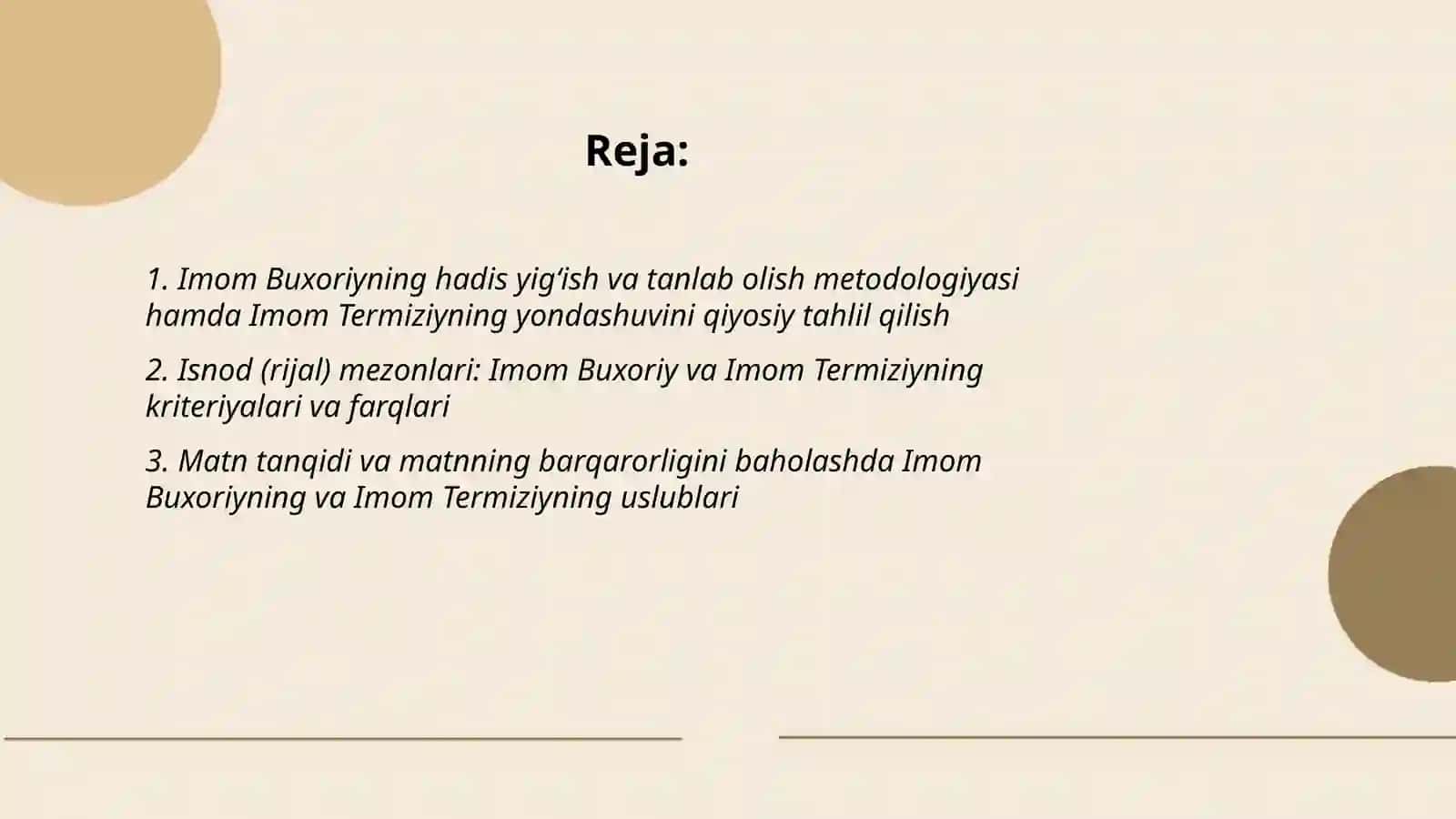 Imom Buxoriy va Imom Termiziy hadis ilmiga qoʻshgan hissalarini qiyosiy tahlili 2