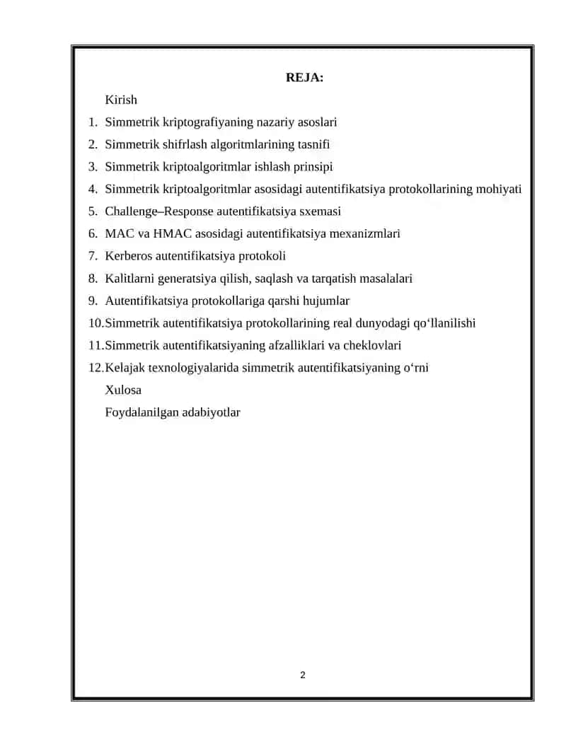 Simmetrik kriptoalgoritmlar asosida autentifikatsiya protokollari 2