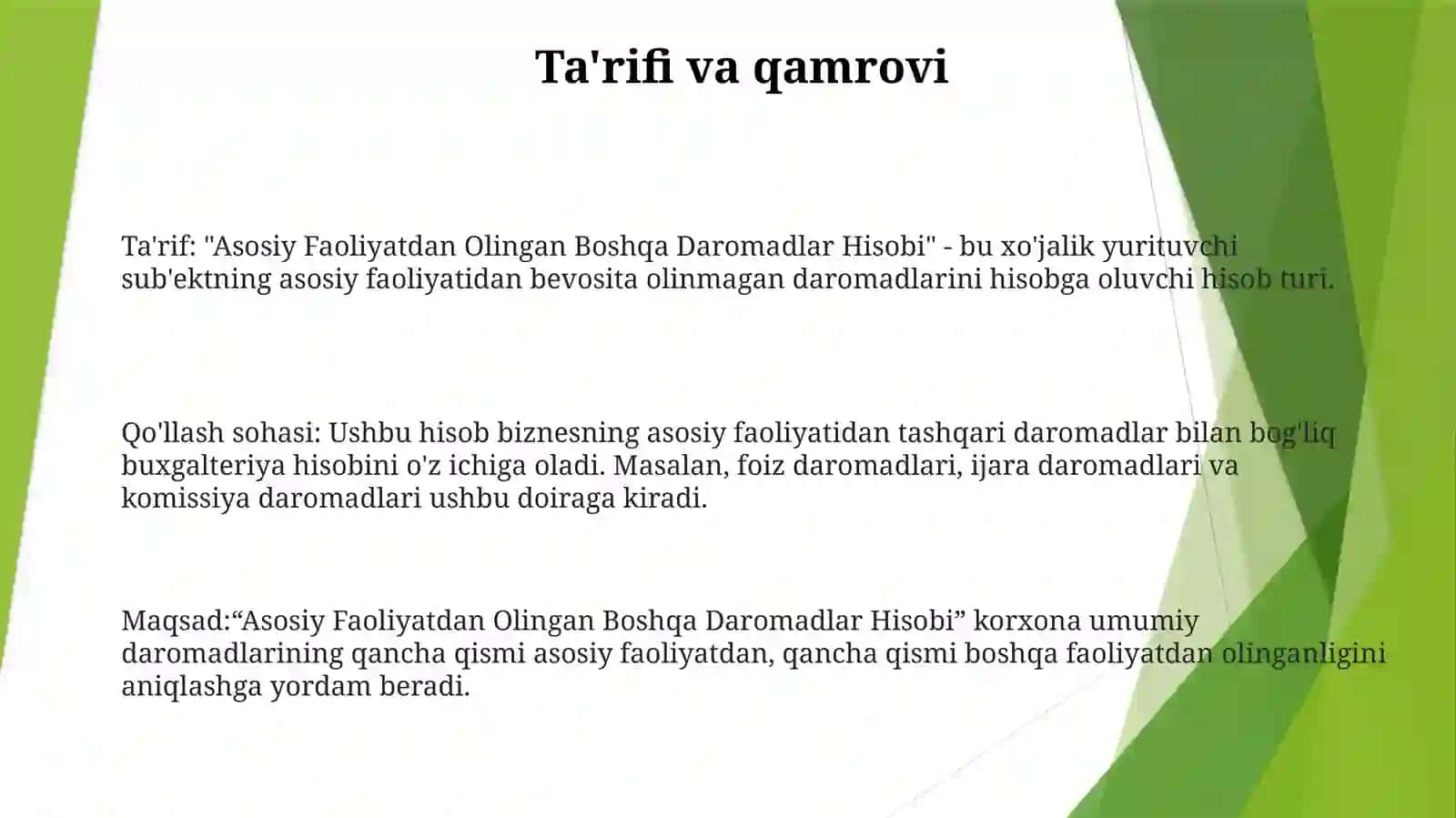 Asosiy Faoliyatdan Olingan Boshqa Daromadlar Hisobi 2