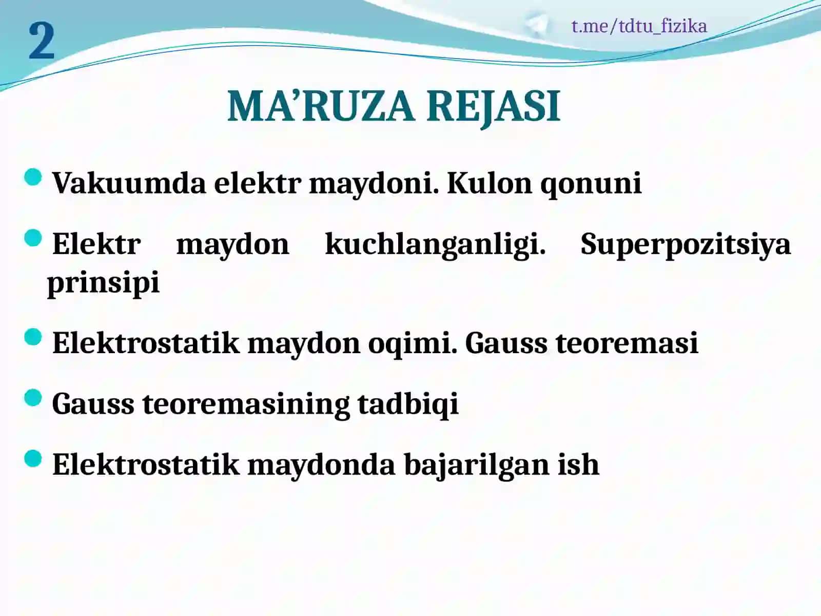ELEKTROSTATIK MAYDON VA UNING XUSUSIYATLARI 2