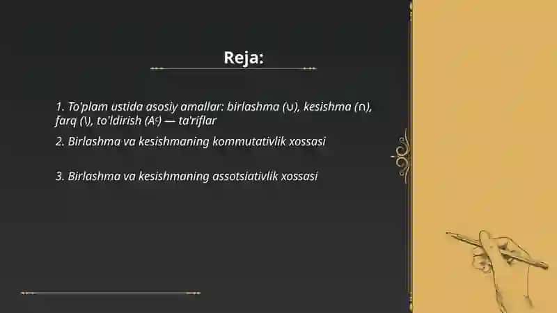 To'plam ustida amallarning xossalariga doir prezentatsiya tayyorlash 2