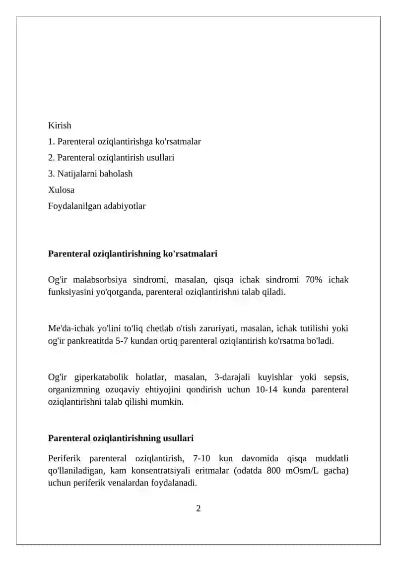 Parenteral oziqlantirishga ko‘rsatma 2