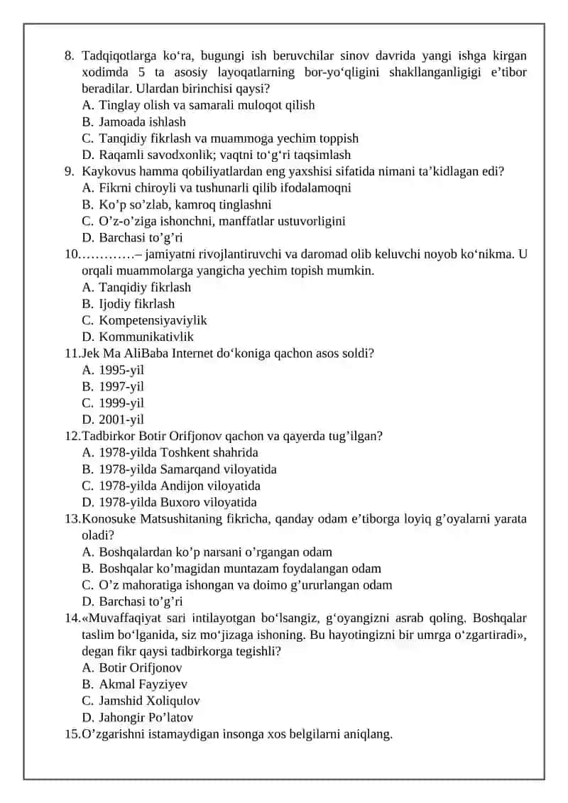 9-SINF O’QUVCHILARI UCHUN TARBIYA FANIDAN NAZORAT ISHI 2