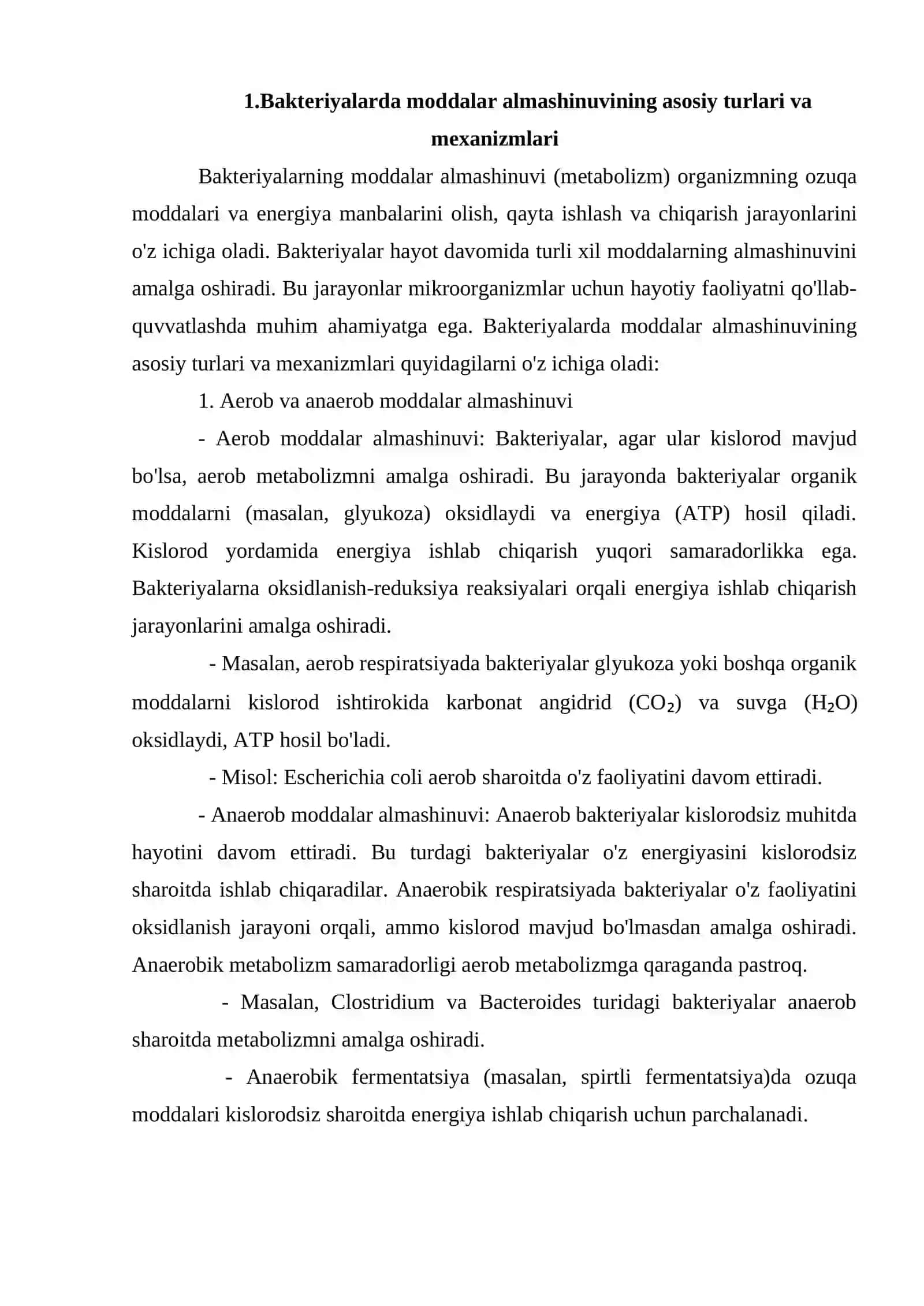 Bakteriyalarda moddalar almashinuvining tezligi, turli xil tiplari. Tabiatdagi moddalar almashinuvida bakteriyalarning roli 2