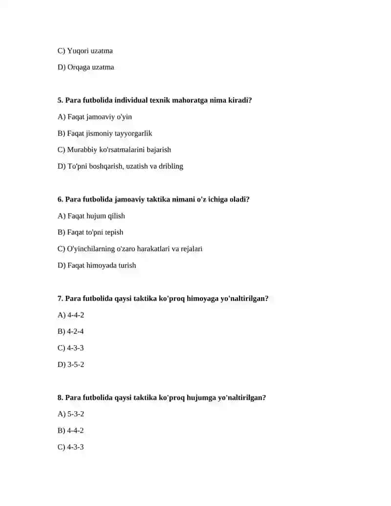 Para fudbolda texnika va taktikaning tansifi 2