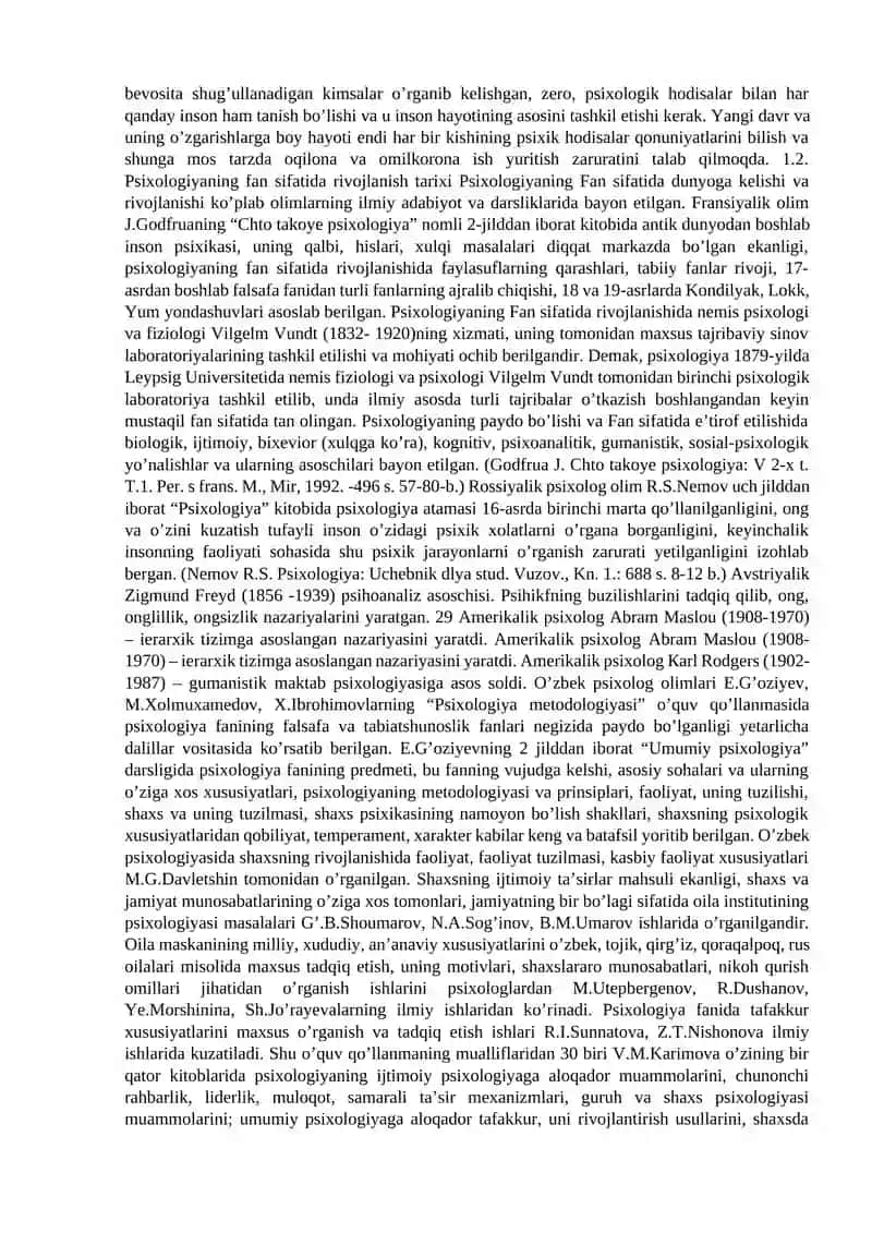 PSIXOLOGIYA FANINING PREDMETI VA RIVOJLANISH TARIXI, SOXALARI VA TADQIQOT METODLARI 2
