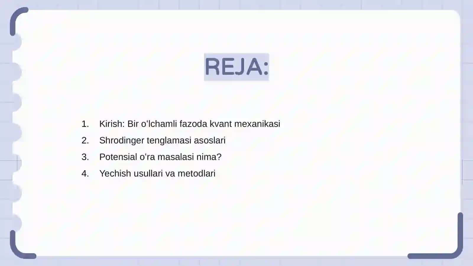 Bir oʻlchamli fazoda Shrodinger tenglamasini yechish potensial oʻra masalasi 2