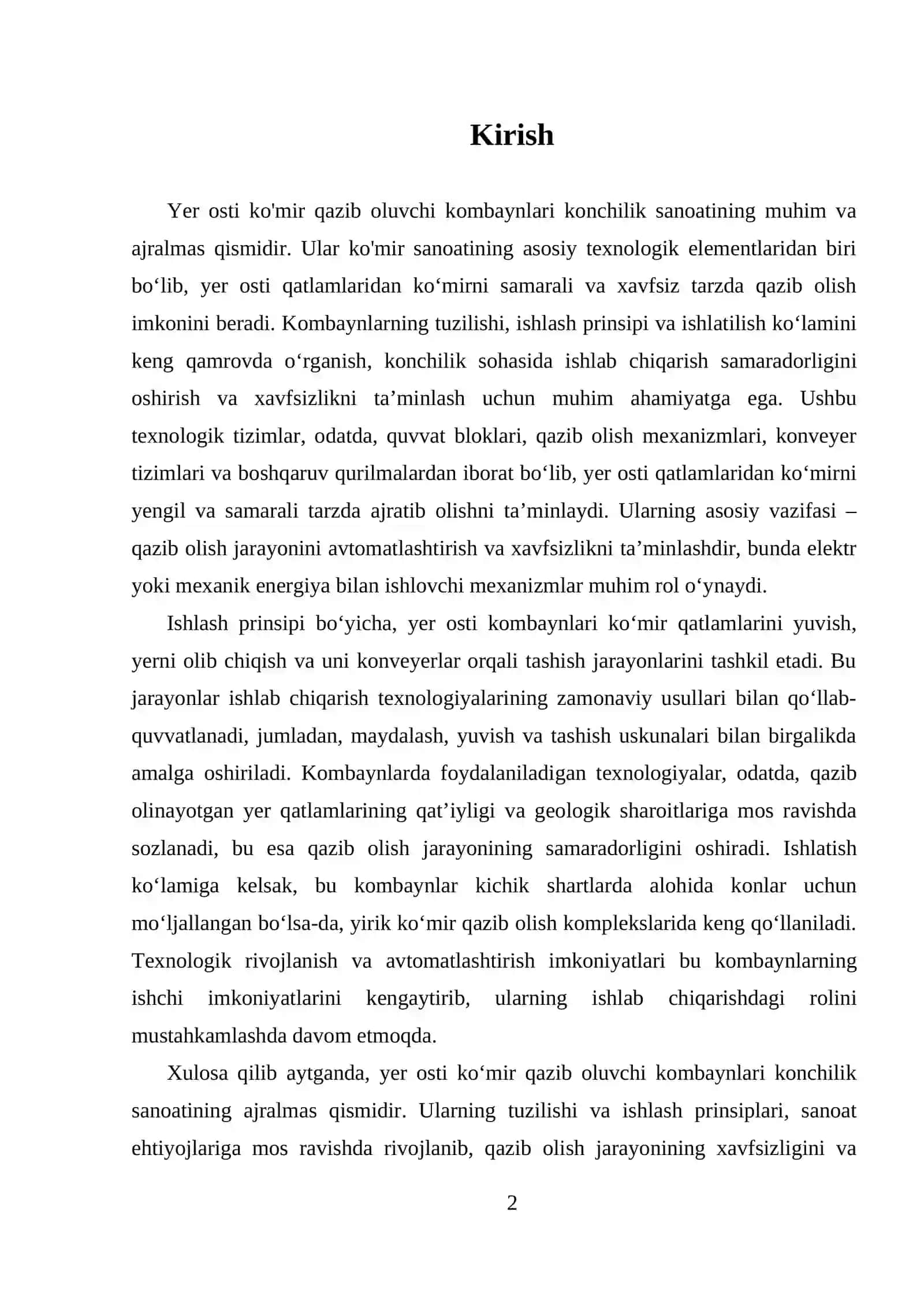 Yer osti ko'mir qazib oluvchi kombaynlari 2