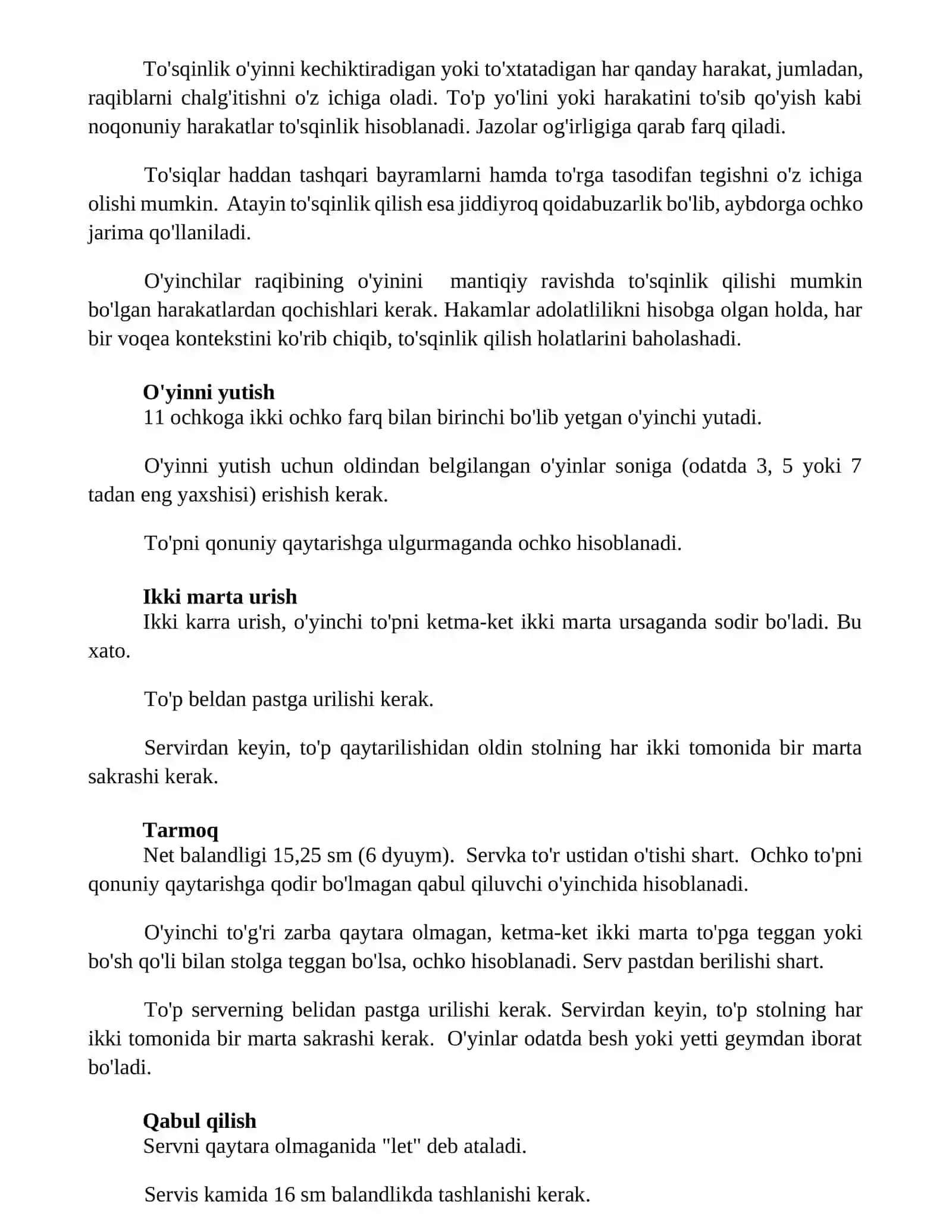 Stol tennisi oyin qoidalari 2
