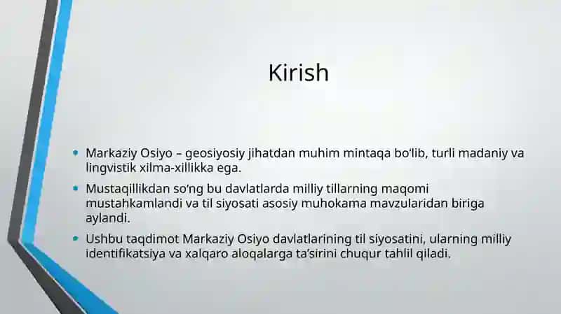 Markaziy Osiyo davlatlaridagi til siyosati 2