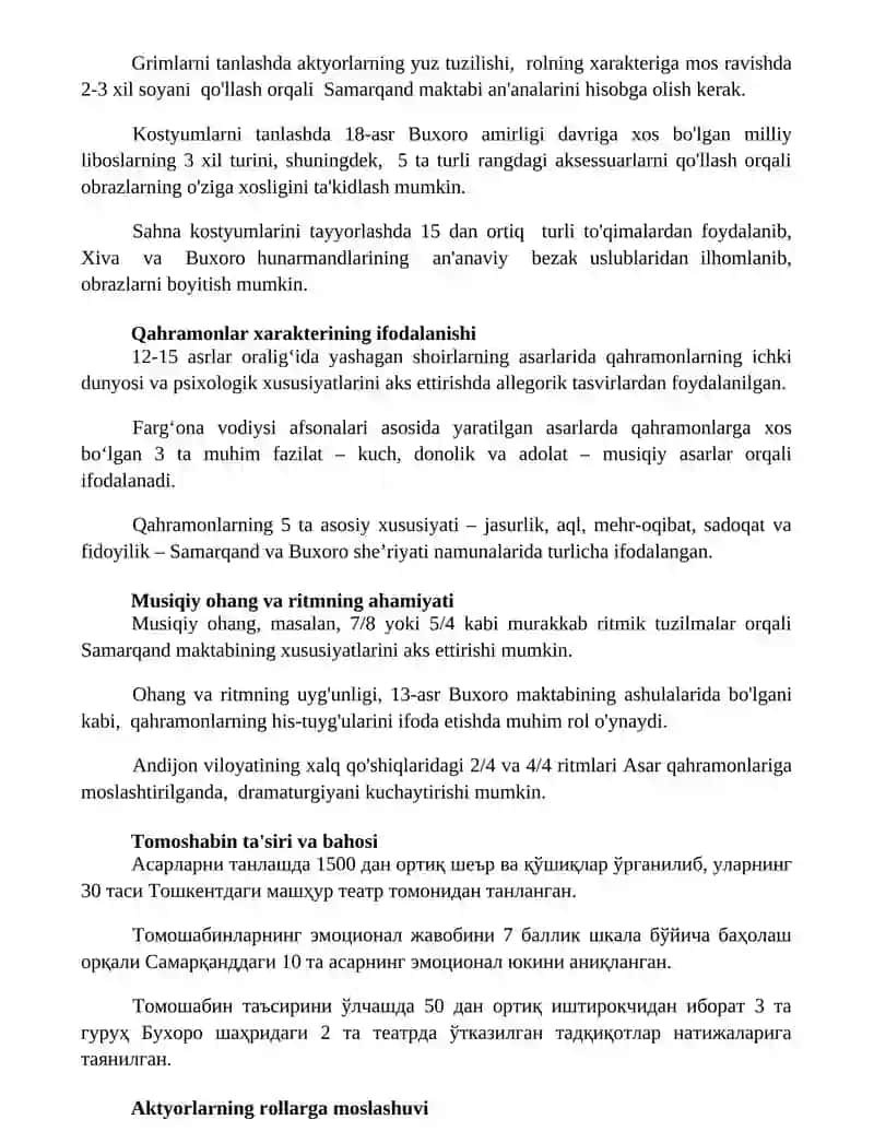 Asar qahramonlari roʻllarini taqsimlash hamda sheʼr va qoshiqlarni tanlash texnikasi 2