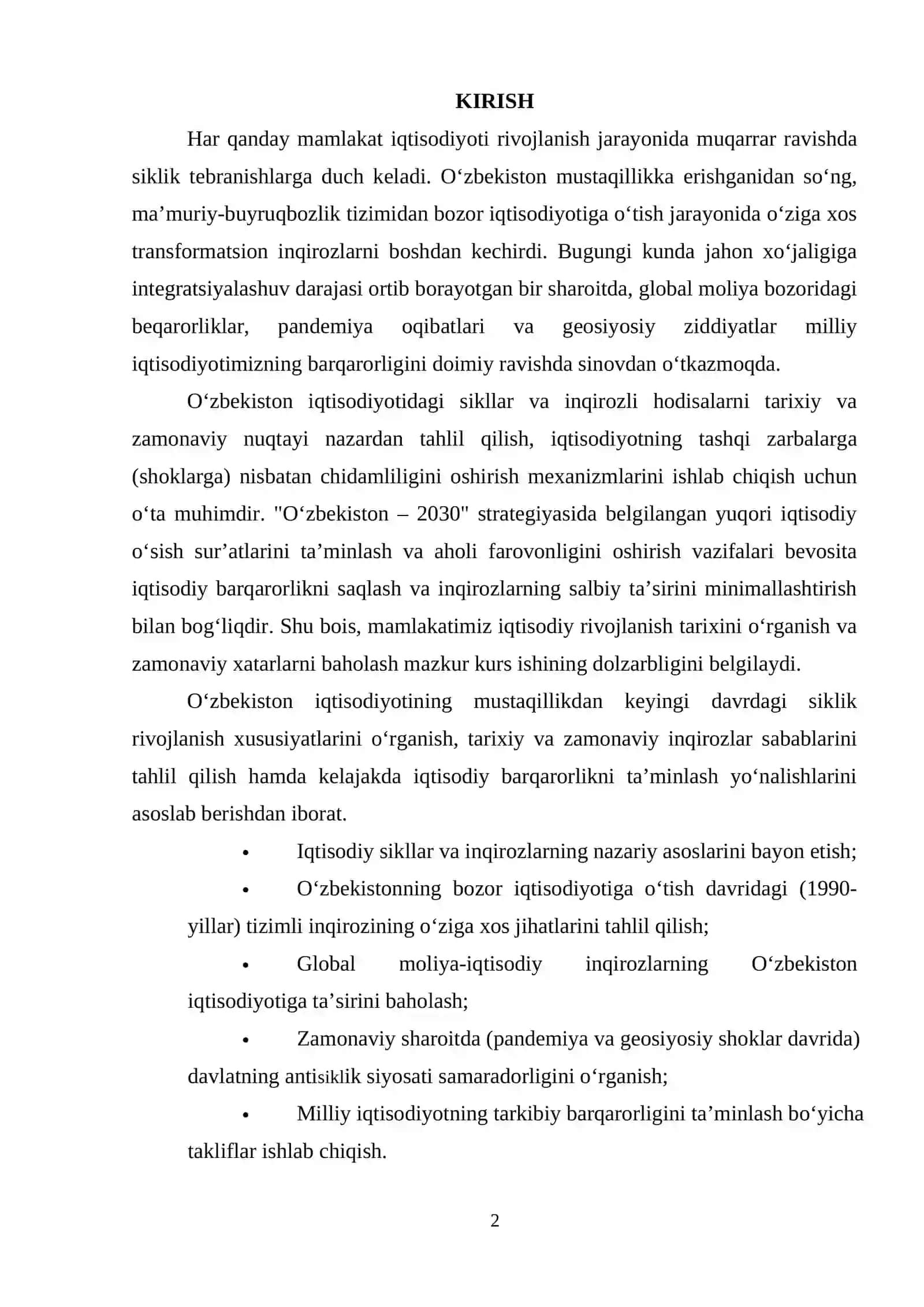 O’ZBEKISTON IQTISODIYOTIDAGI SILKLAR VA INQIROZLAR: TARIX VA ZAMONAVIYLIK 2