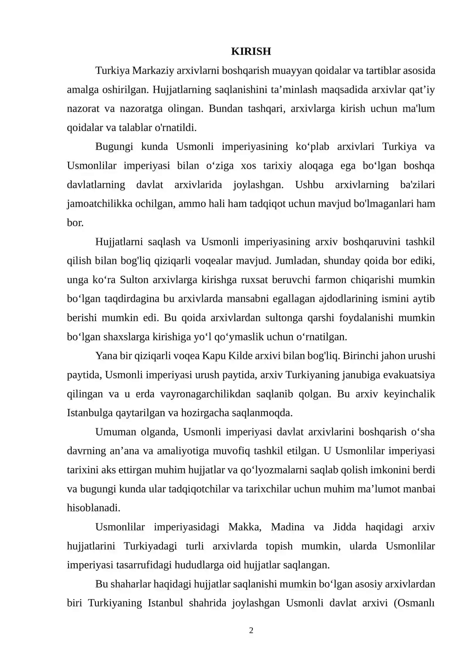 Turkiya davlatida arxivi ishi 2