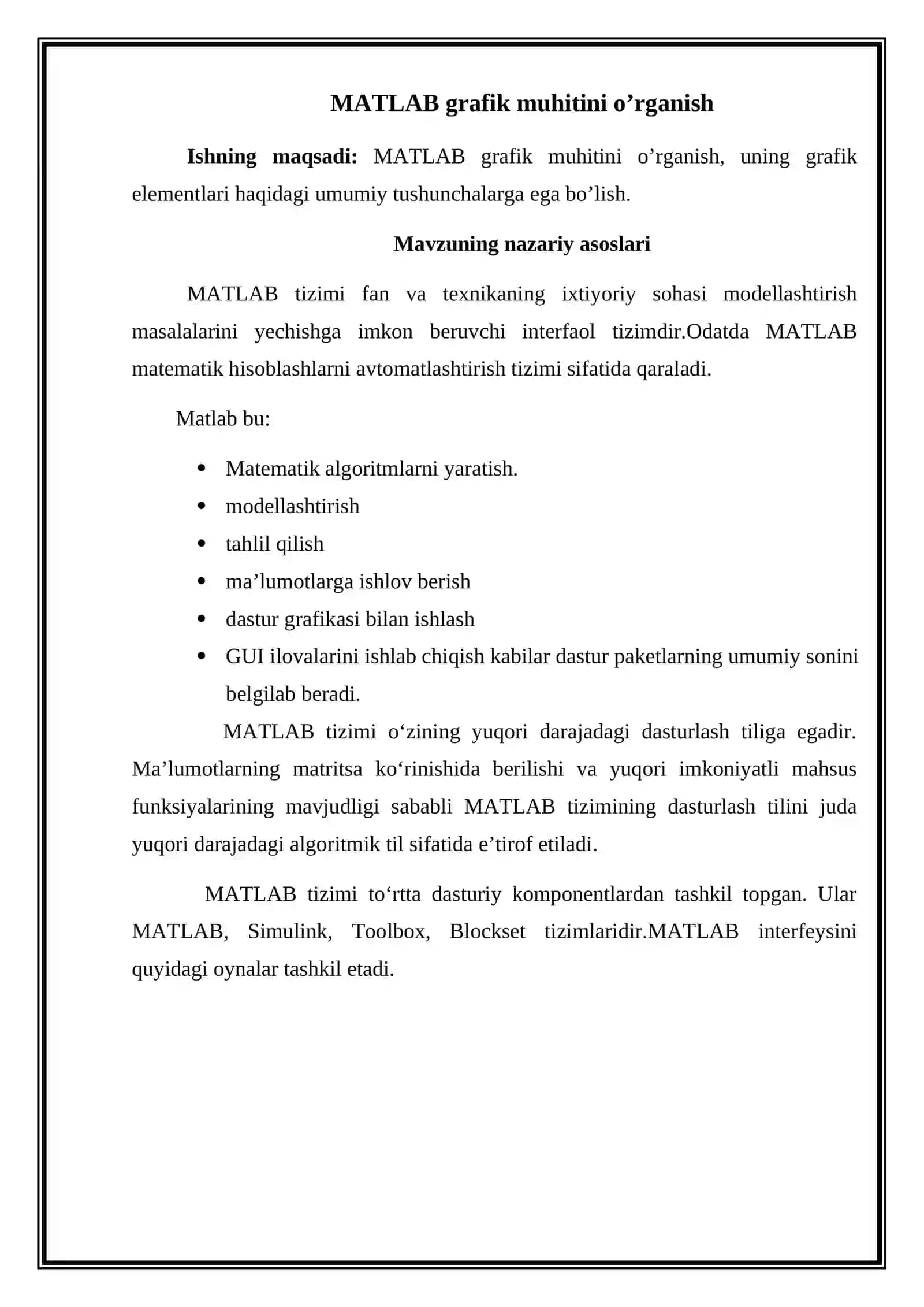 MATLAB grafik muhitini o’rganish 2