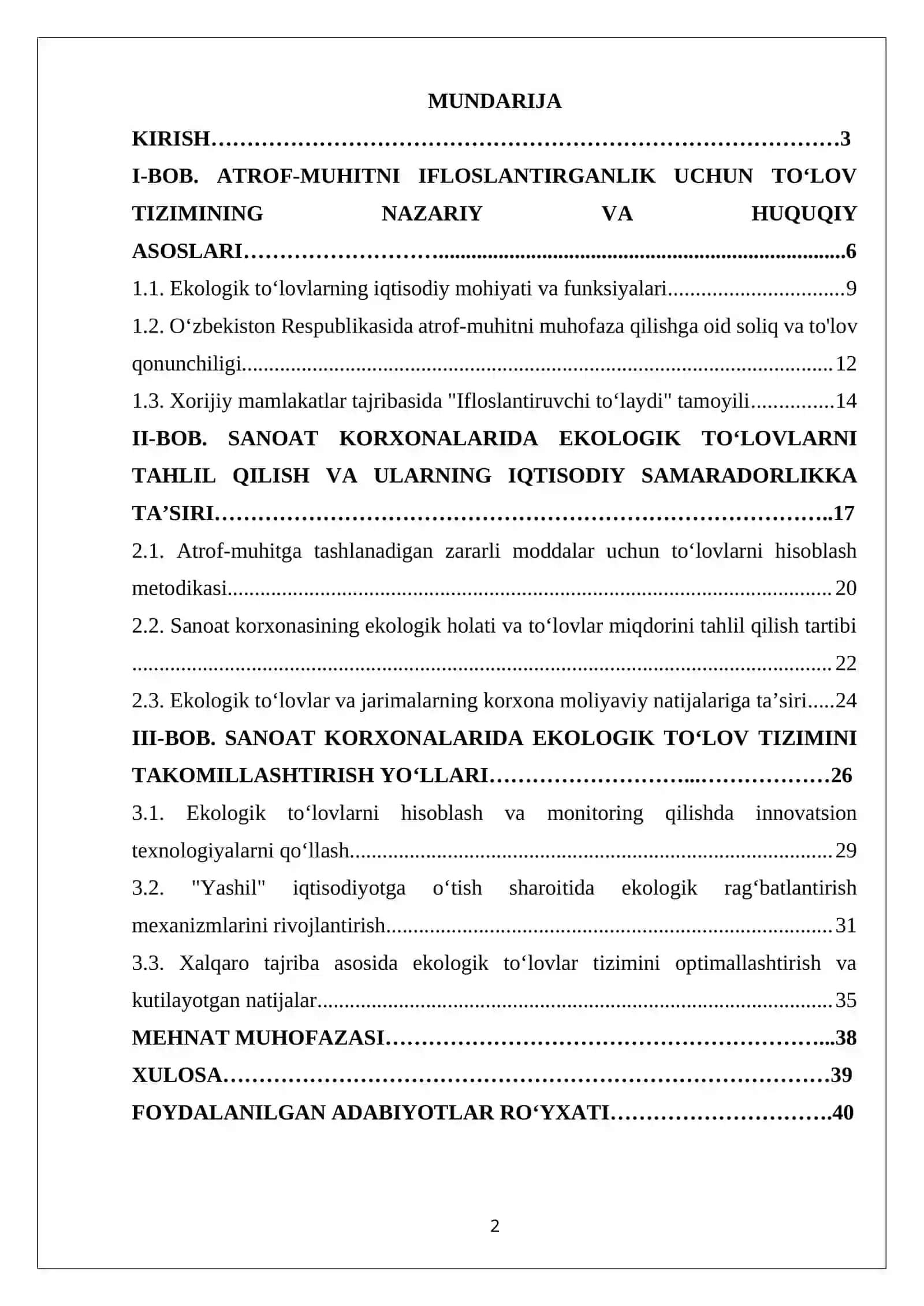 Sanoat korxonasining to‘lov tizimi: Atrof-muhitni ifloslantirganlik uchun to‘lov 2