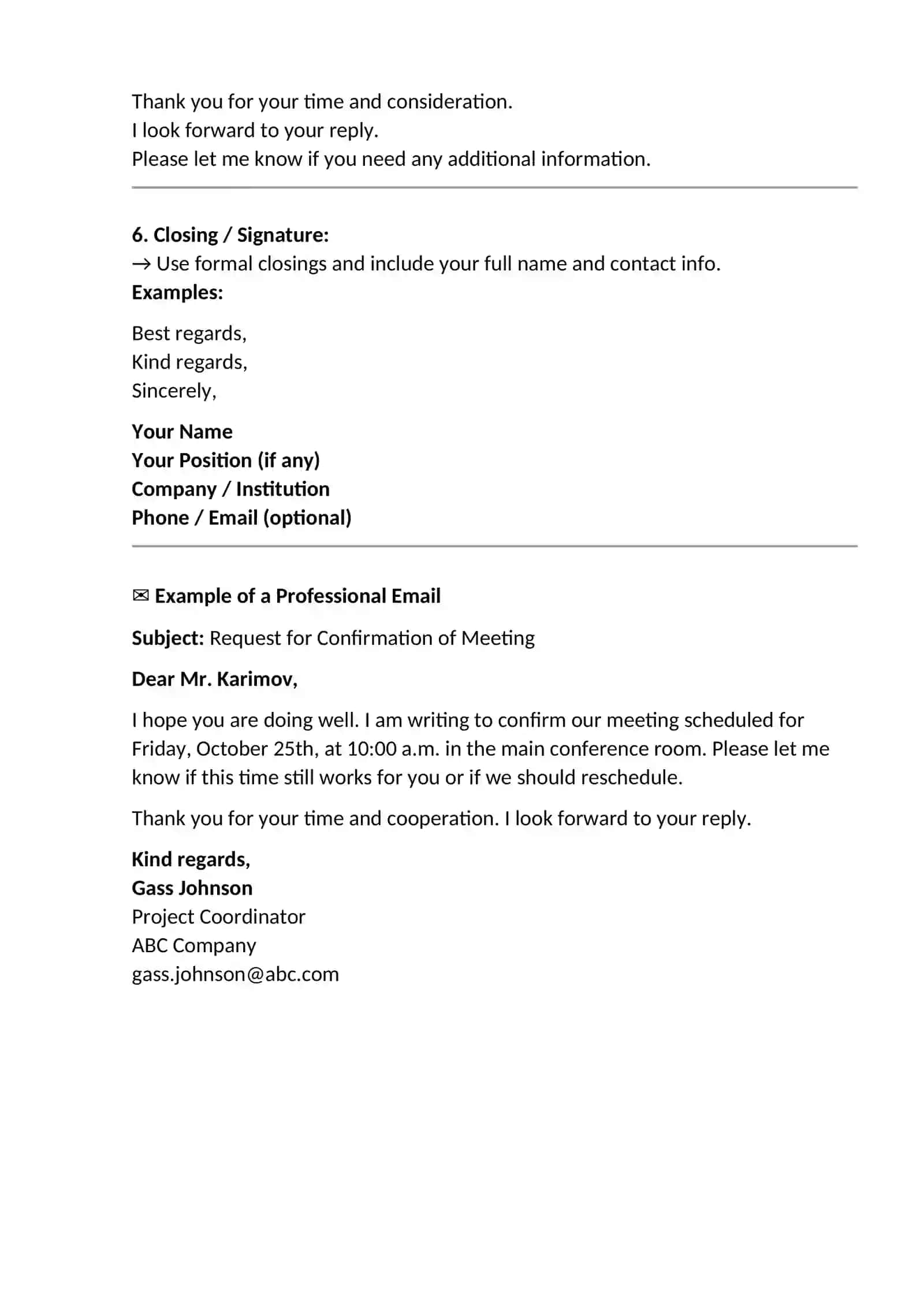 Structure of a Professional Email 2