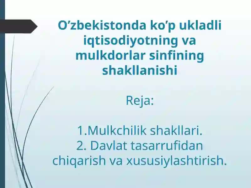O’zbekistonda ko’p ukladli iqtisodiyotning va mulkdorlar sinfining shakllanishi 2