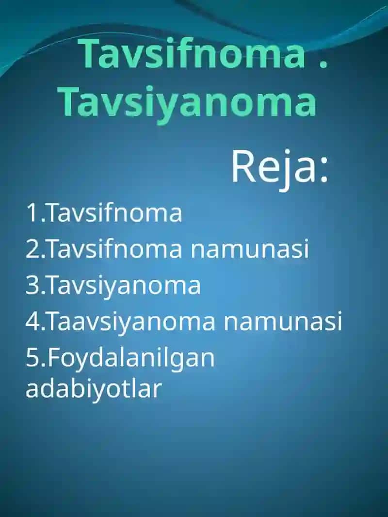 Tavsifnoma, Tavsiyanoma 2